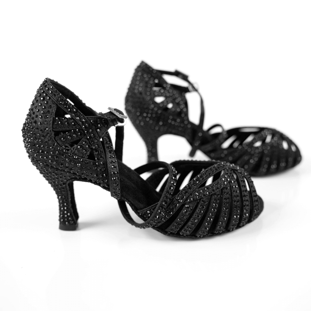 Abelia Black Rhinestone Double Padded Dance Shoes (Suede Sole)