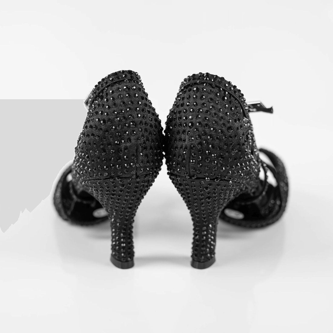 Abelia Black Rhinestone Double Padded Latin Dance Shoes Suede Sole