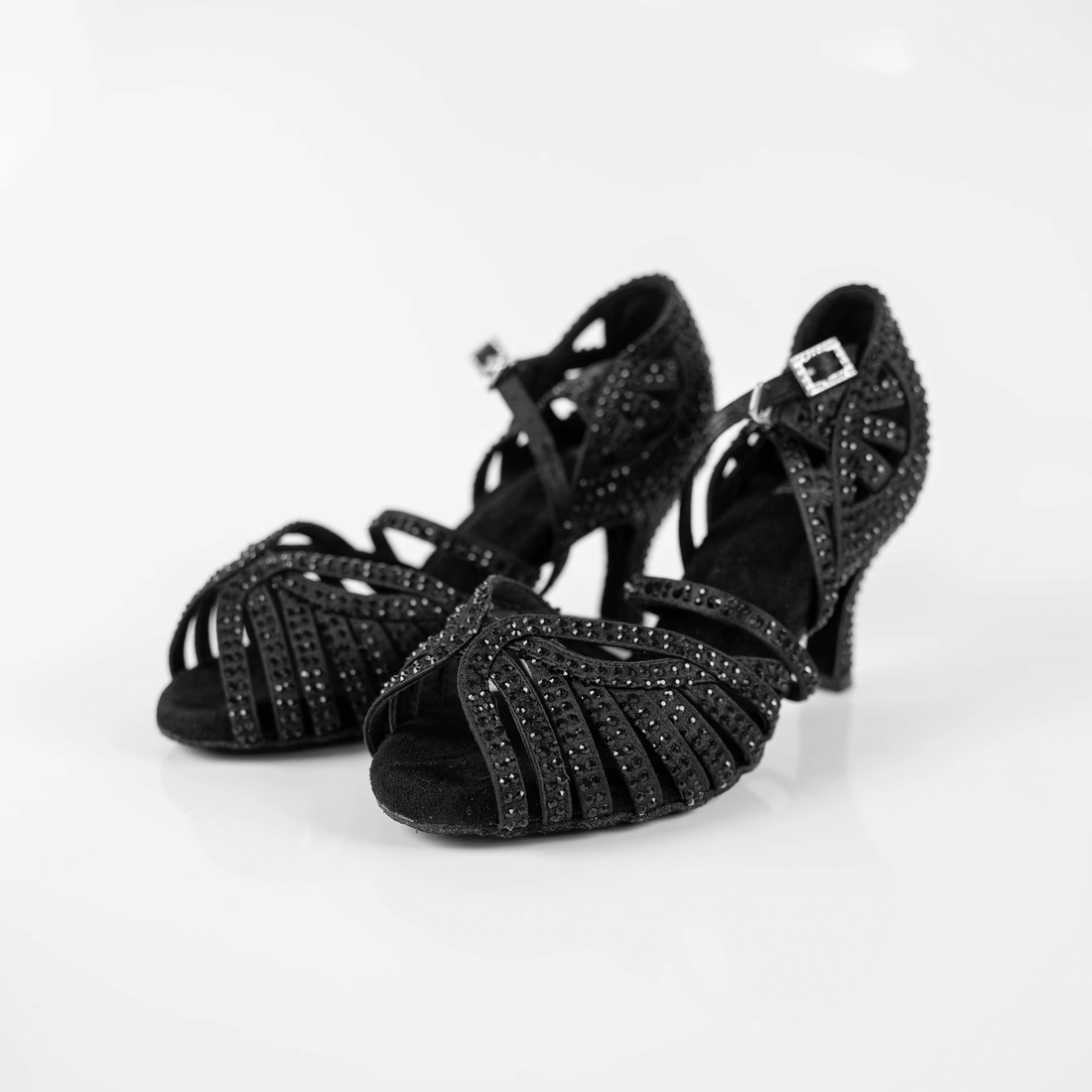 Abelia Black Rhinestone Double Padded Dance Shoes (Suede Sole)