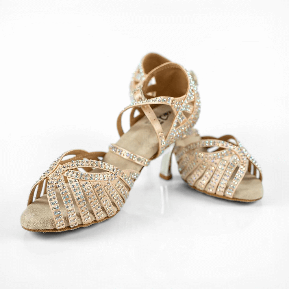 Abelia Nude Rhinestone Double Padded Dance Shoes (Suede Sole)