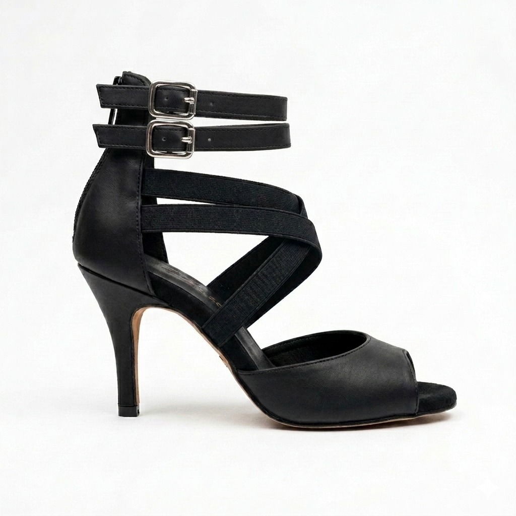 Diva Open Toe Stiletto Sandals Dance Shoes (Black)