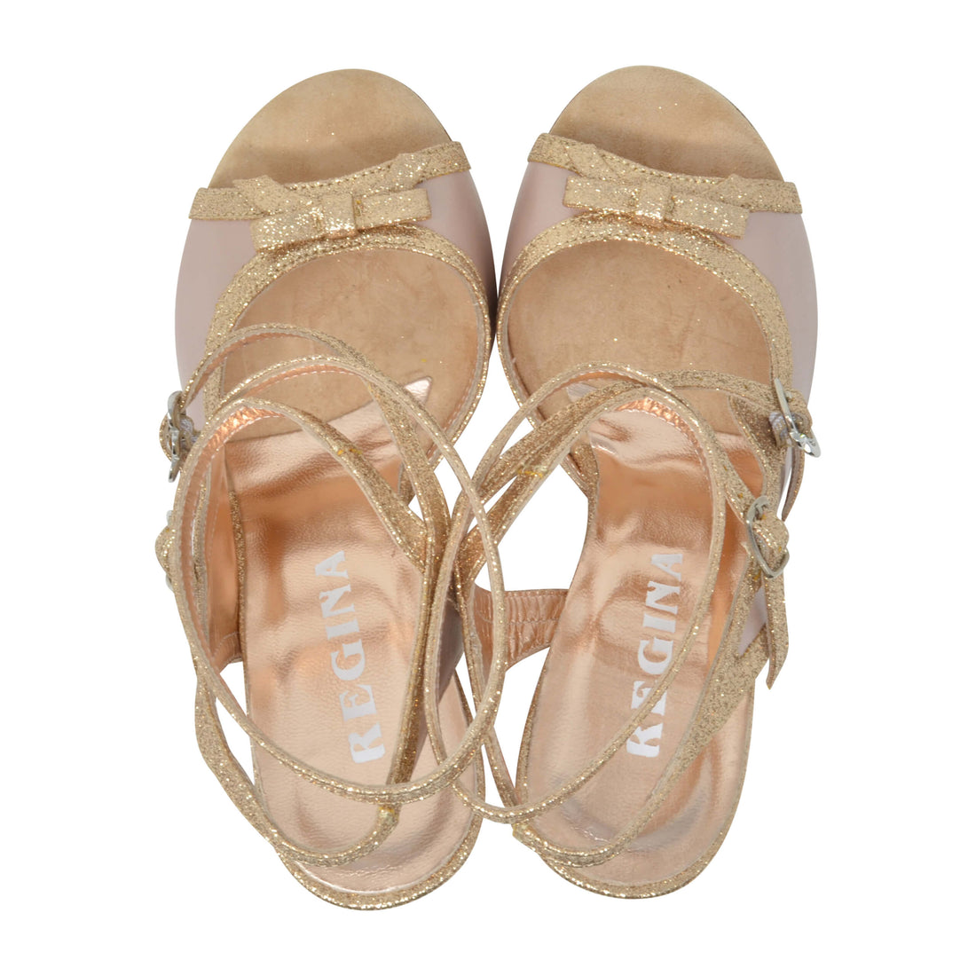 Pigalle Bow - Sahara Nude & Gold Glitter Trim Tango Shoes Leather Sole