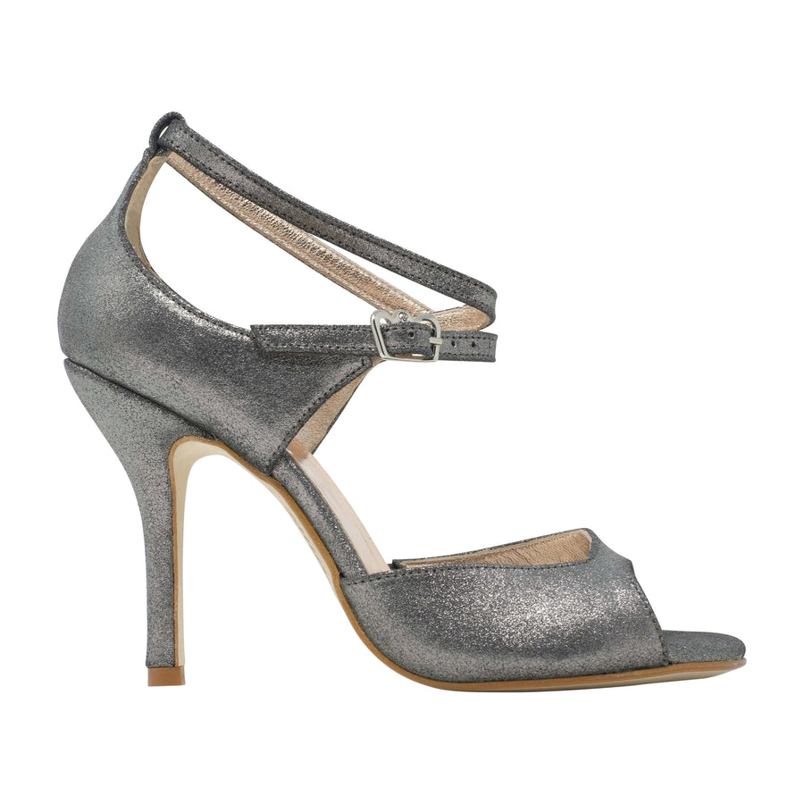 Buenos Aires- Shimmery Grey Tango Shoes Leather Sole