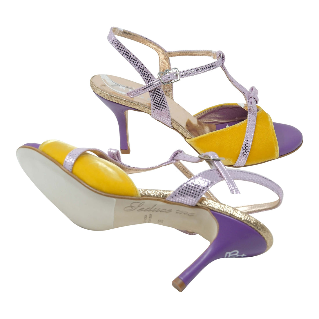 Kyoto Tango Shoes in Yellow Velvet with Purple Accents