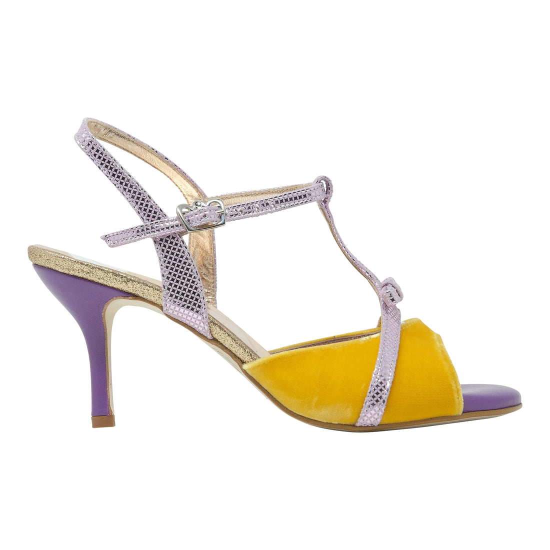 Kyoto Tango Shoes in Yellow Velvet with Purple Accents