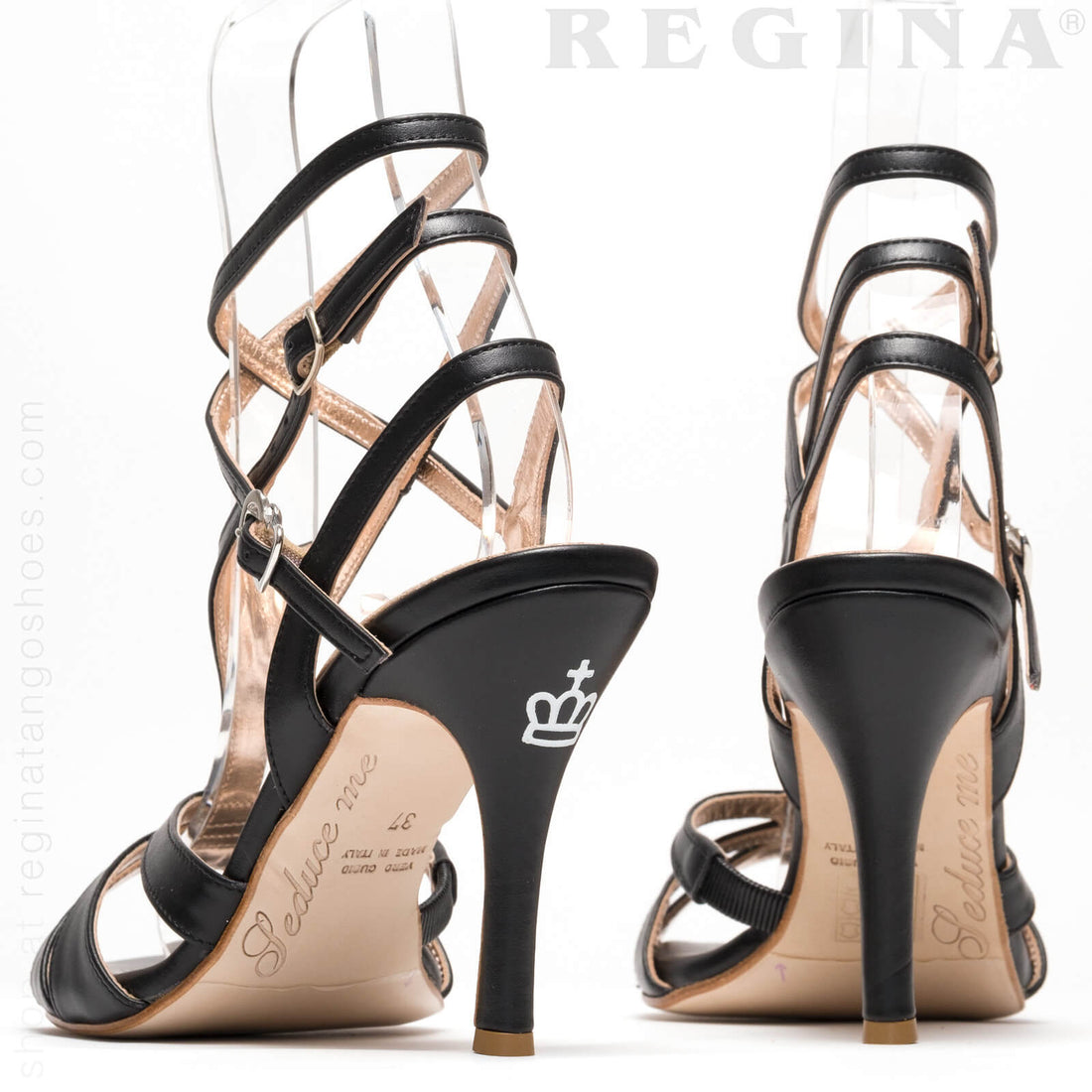 Recoleta Twins Black Leather Tango Shoes with triple butterfly front