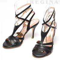 Recoleta Twins Black Leather Tango Shoes with triple butterfly front