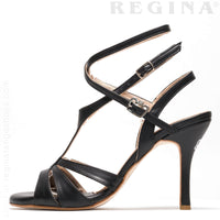 Recoleta Twins Black Leather Tango Shoes with triple butterfly front