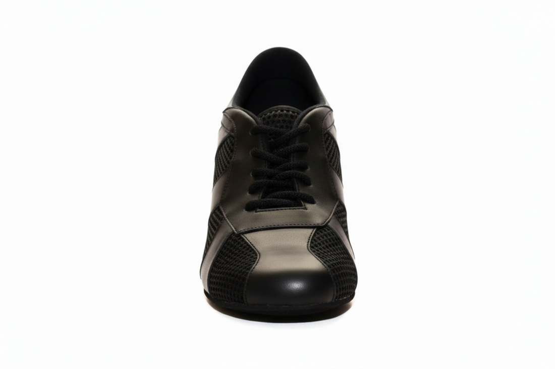 Practice 3" Straight Heel, Closed Wide Toe - Black Mesh & Leather Dance Shoes