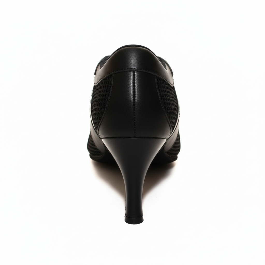 Practice 3" Straight Heel, Closed Wide Toe - Black Mesh & Leather Dance Shoes