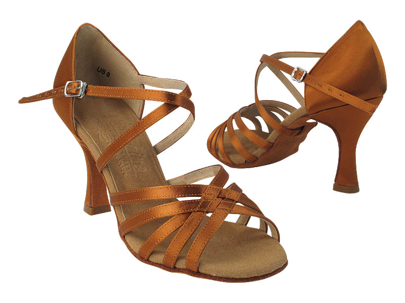 S9216 Copper Tan Satin with 3" Flare Heel in the photo 