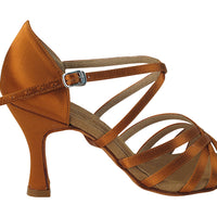 S9216 Copper Tan Satin with 3" Flare Heel in the photo 