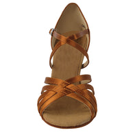 S9216 Copper Tan Satin with 3" Flare Heel in the photo 
