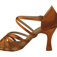 S9216 Copper Tan Satin with 3" Flare Heel in the photo 