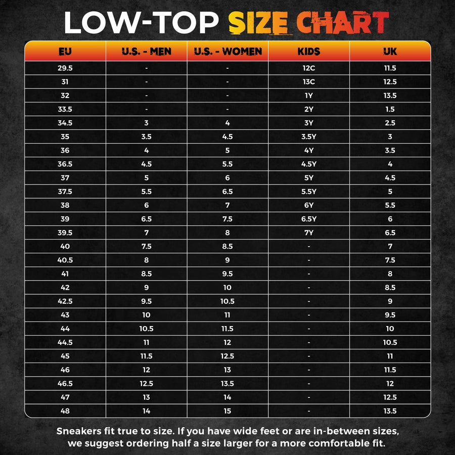 Fuego dance shoes ATACA Red - urban low-top sneakers size chart
