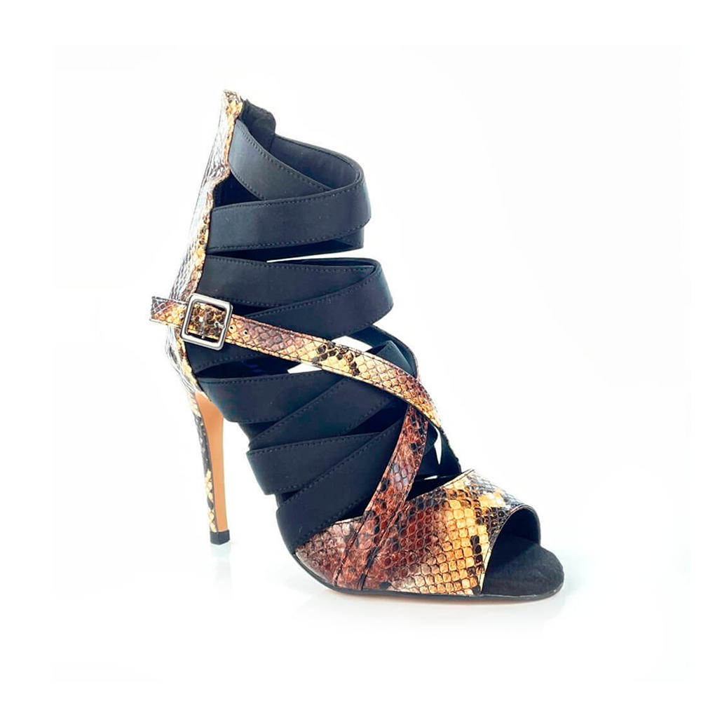 Stay Strapped - By Nicole Kirkland - Snake and Lycra Strappy Dance Shoes (Street Sole)
