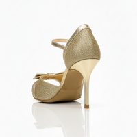 Gold Sequel - Leather, Lame & Bow Argentine Tango Dance Shoes (Suede Sole)