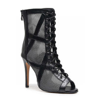 Black vegan leather and mesh lace-up Latin dance booties