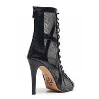 Black vegan leather and mesh lace-up Latin dance booties