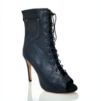 Deja Vu - Black Blue Metallic By Kiira Harper - Lace Up Dance Boots (Street Sole)