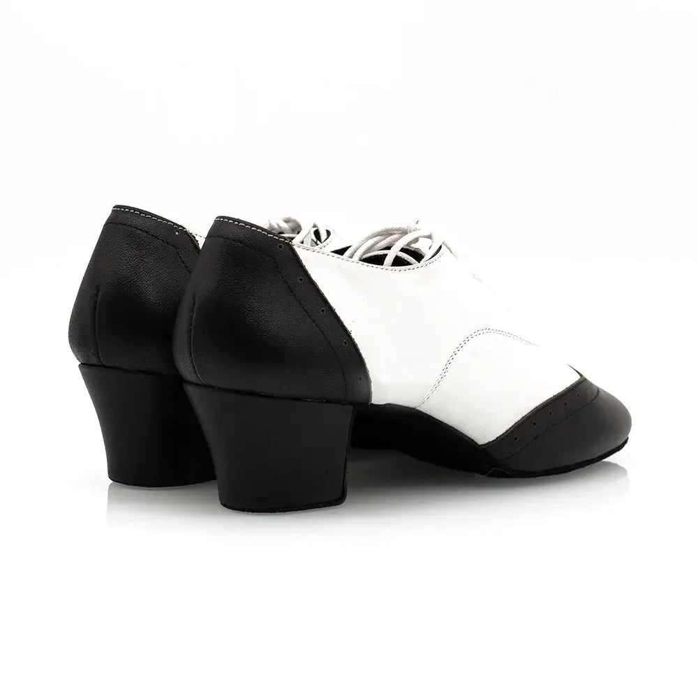 Melody - Black & White Leather 2" Women's Cuban Heel Latin & Ballroom Practice Dance Shoes (Suede Sole)