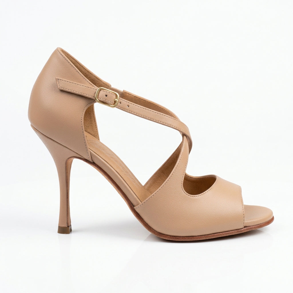 Beige Leather X-strap NEO Tango Argentine Shoes