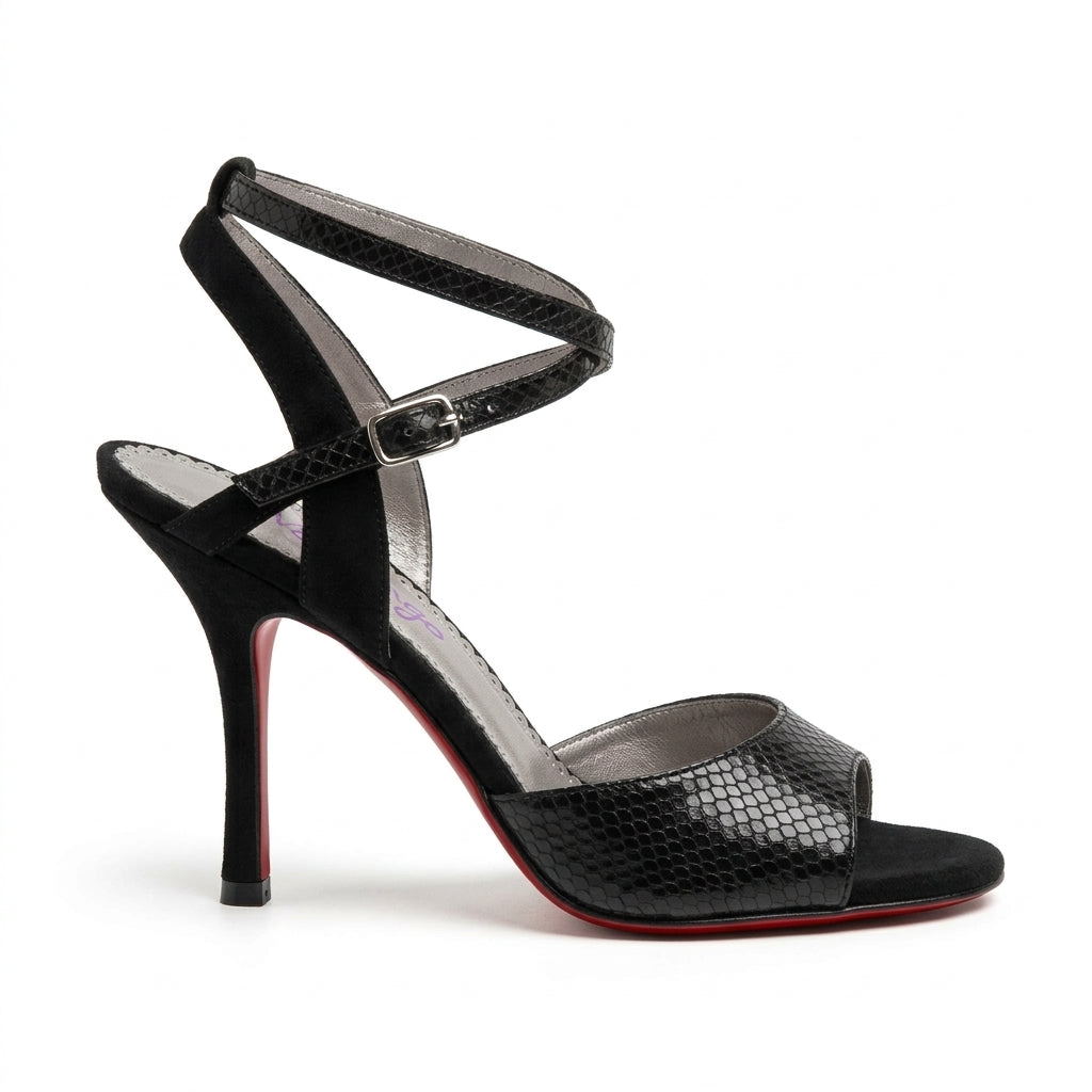 Black Suede and Snake NEO Argentine Tango Shoes