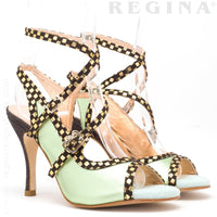 Pigalle - Teal Laminate Black Suede and Gold Dance Shoes