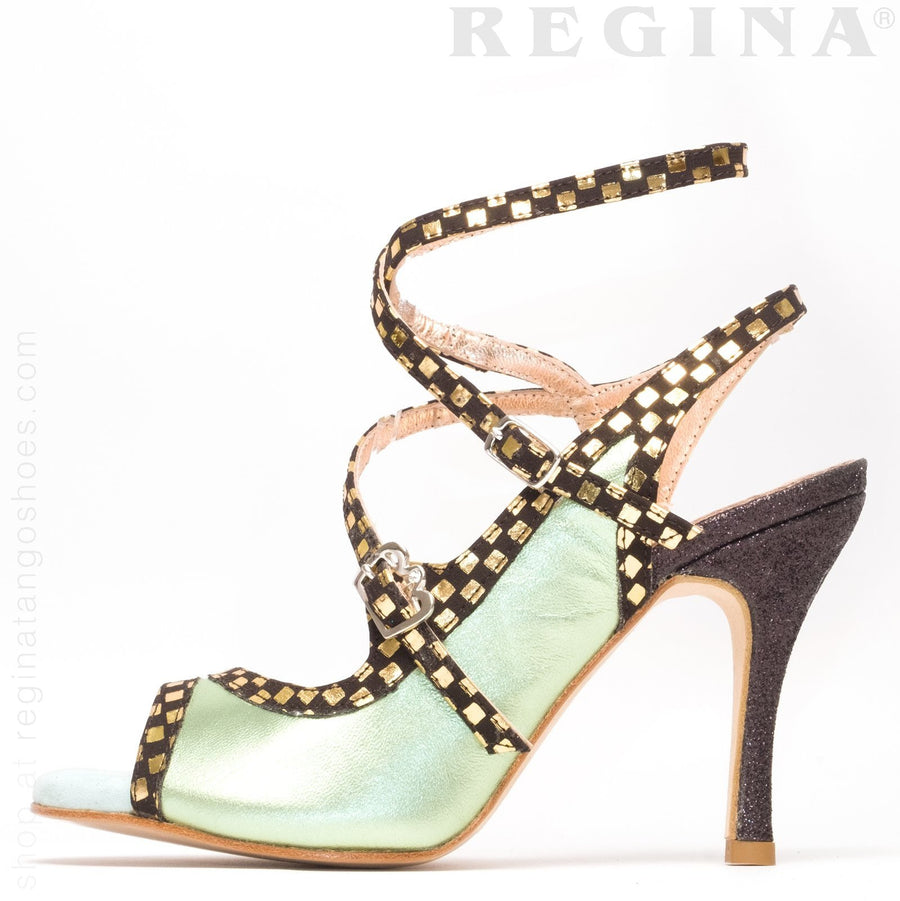 Pigalle - Teal Laminate Black Suede and Gold Dance Shoes