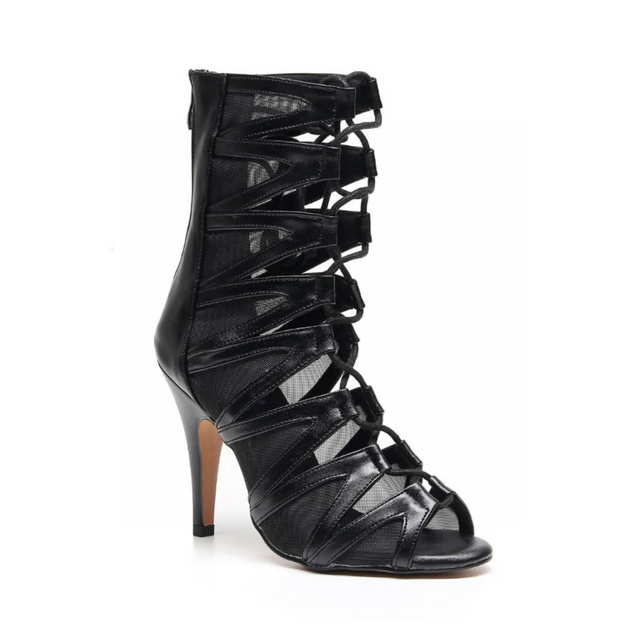 Vikky Strappy Mesh Cutout Lace Up Ankle Booties Street Sole