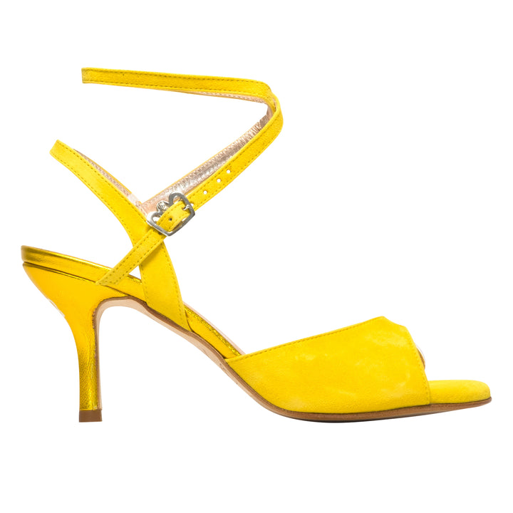 WMNS Stiletto High Heel Strap and Buckle Floral Print Accent Shoes / Yellow