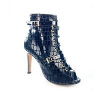 Kylie - Black Faux Crocodile Dance Booties (Street Sole)