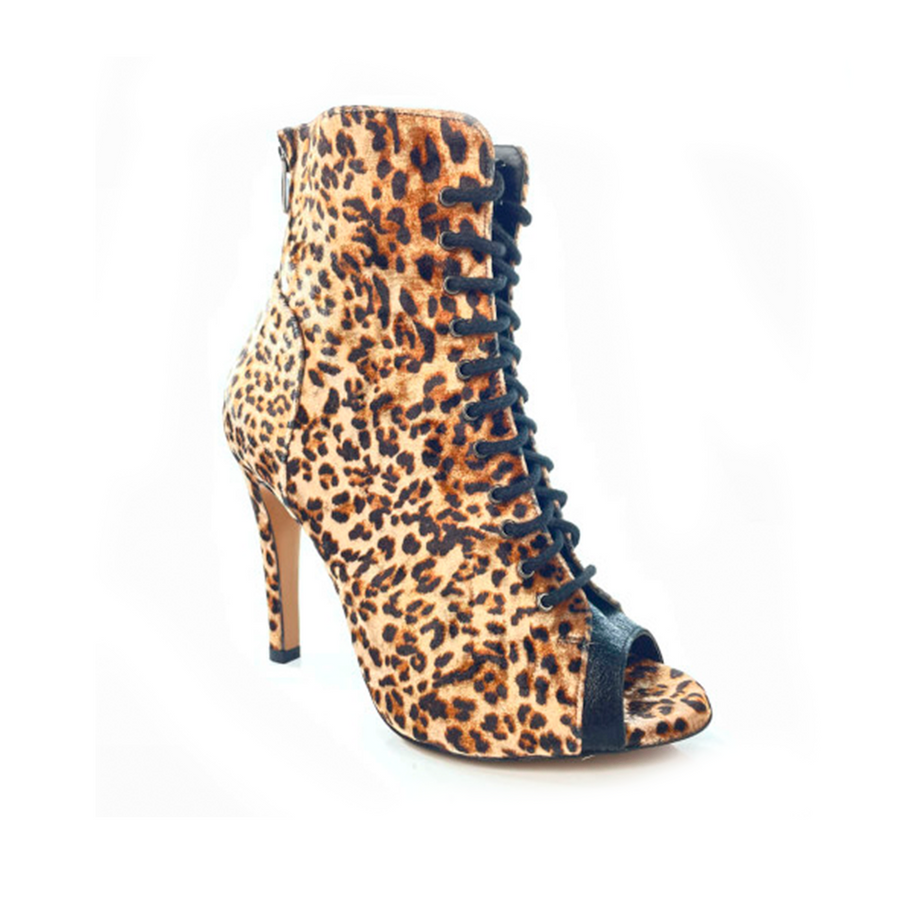 Larrizza - Furry Leopard Print Dance Booties (Street Sole)