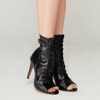 Moment - By Kiira Harper - Open Toe Lace Up Dance Booties (Suede Sole)