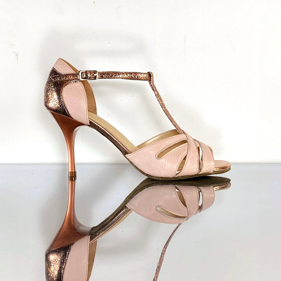 Reina - Nude Pink and Metallic Leather Tango Shoes