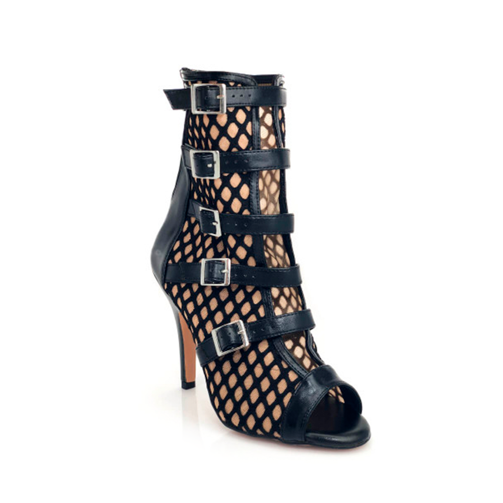 Riley - Fishnet with Buckle Straps Dance Boots (Street Sole)