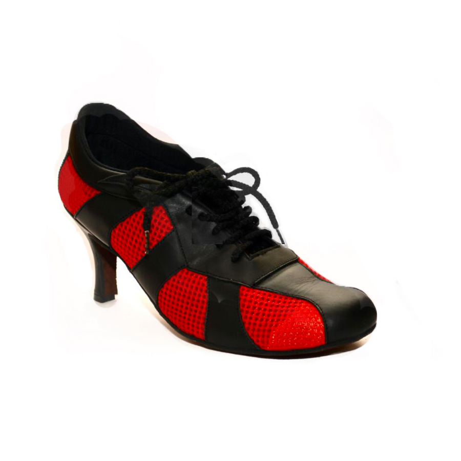 Practice 3" Straight Heel, Closed Wide Toe - Red mesh and Black Leather Dance Shoes