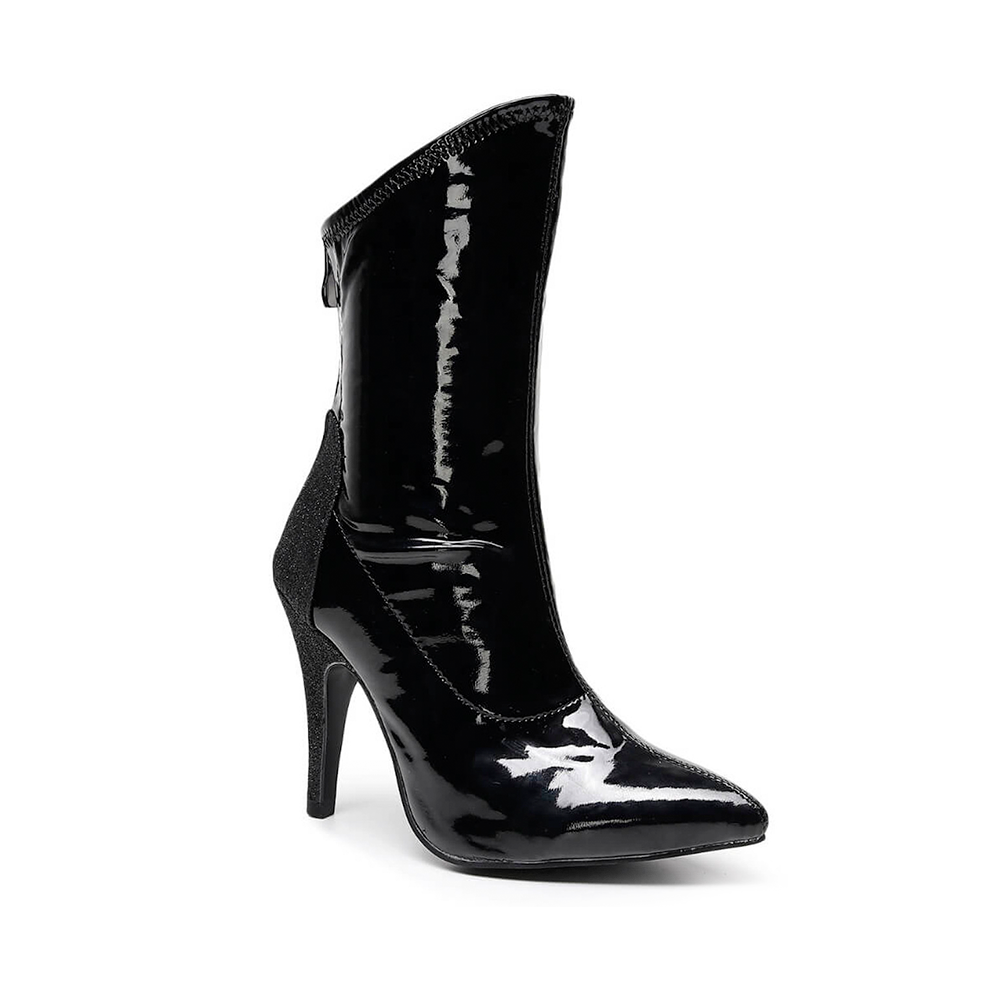 Savage Ankle Bootie - By Kiira Harper - Closed Pointed Toe Wet Look with Sparkle Heel Dance Booties (Street Sole)