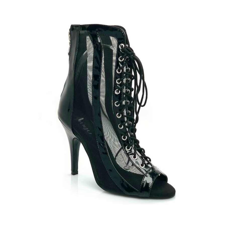 Sierra - Open Toe Lace Up Patent Leather and Mesh Dance Booties (Street Sole)