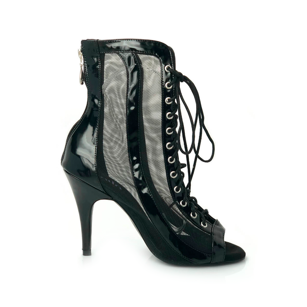 Sierra - Open Toe Lace Up Patent Leather and Mesh Dance Booties (Suede Sole)