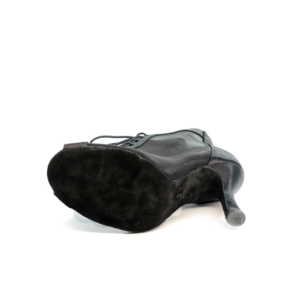 Simona Mesh and Satin Flared Heel Dance Booties Suede Sole