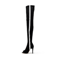 Speechless Thigh High - By Kiira Harper - Open Toe Vegan Suede Stretch Dance Boots (Street Sole)