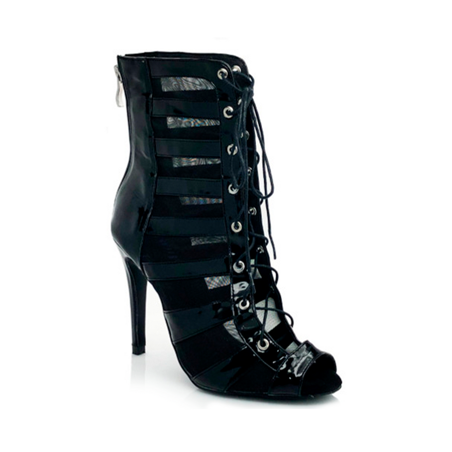 Tempest - Black Vegan Patent Mesh Dance Boots (Suede Sole)