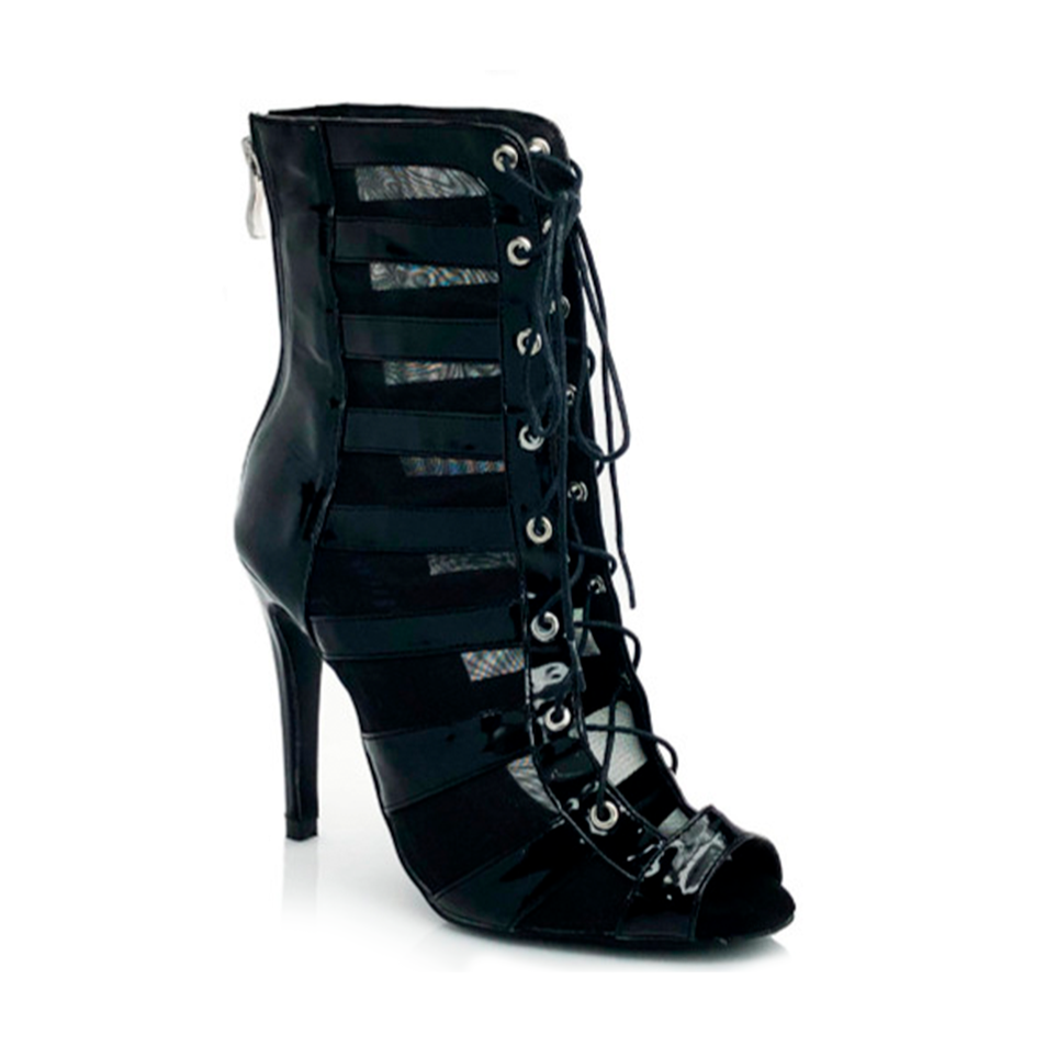 Tempest - Black Vegan Patent Mesh Dance Boots (Street Sole)