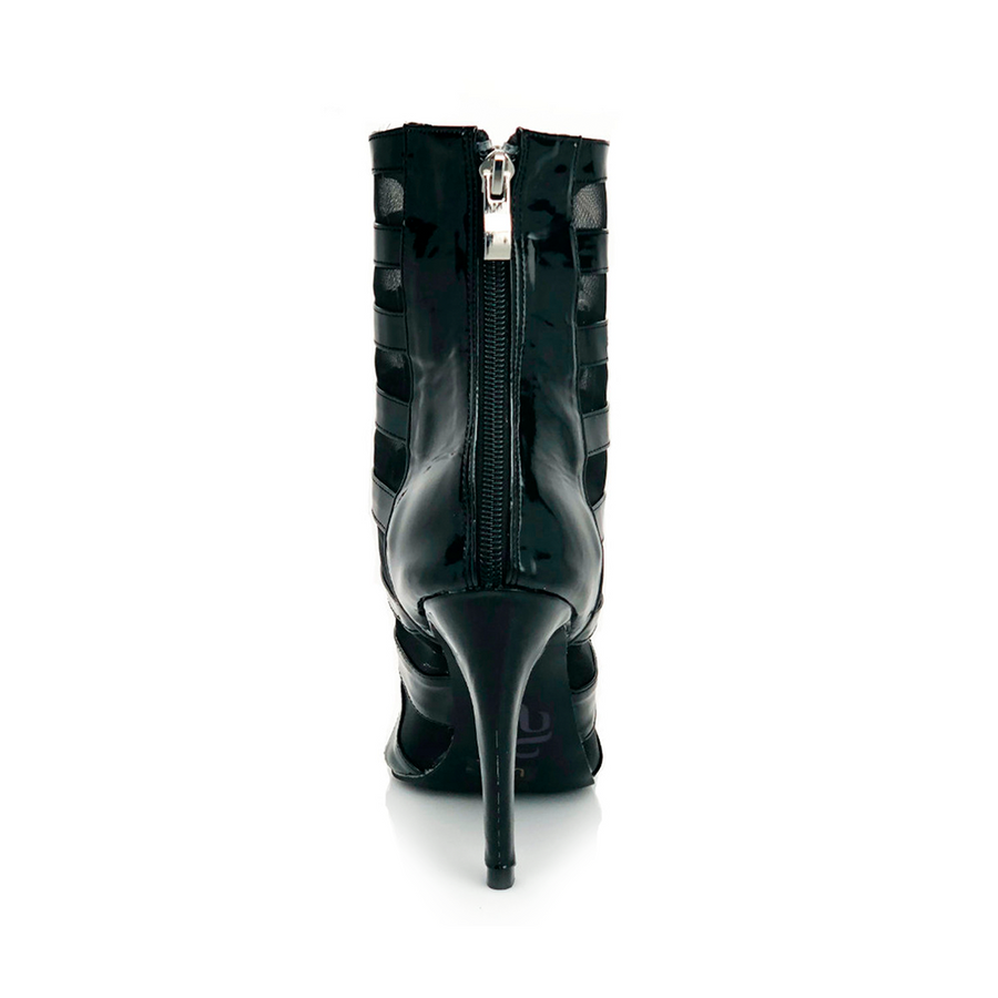 Tempest - Black Vegan Patent Mesh Dance Boots (Suede Sole)