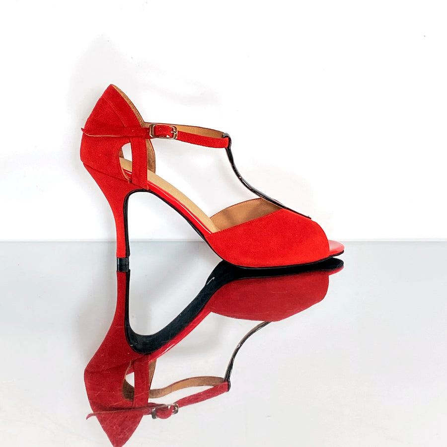 Teresa - Black Suede T-strap Tango Shoes