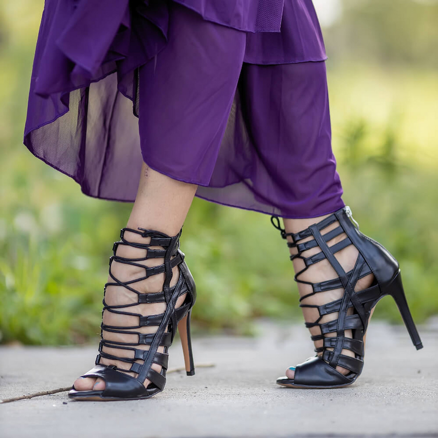 Tiyah - Strappy Open Toe Vegan Lace Up Dance Shoes (Street Sole)