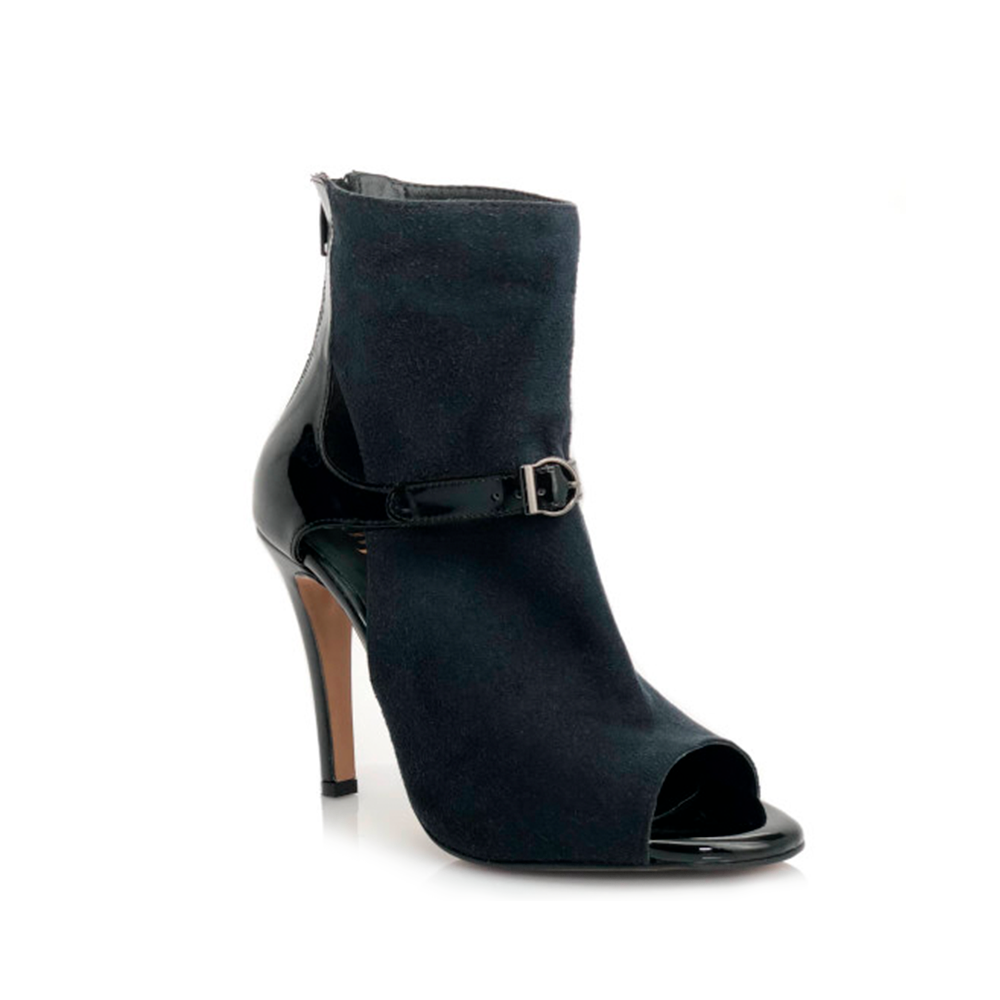 Trixzee - Vegan Black Suede and Patent Open Toe Ankle Dance Boots (Street Sole)