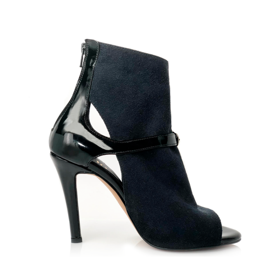 Trixzee - Vegan Black Suede and Patent Open Toe Ankle Dance Boots (Street Sole)