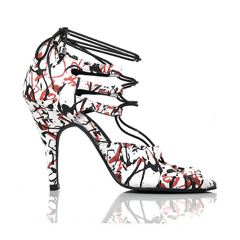Alemana - Paint Splash - Adjustable Width Lace Up Latin Dance Shoes (Street Sole)